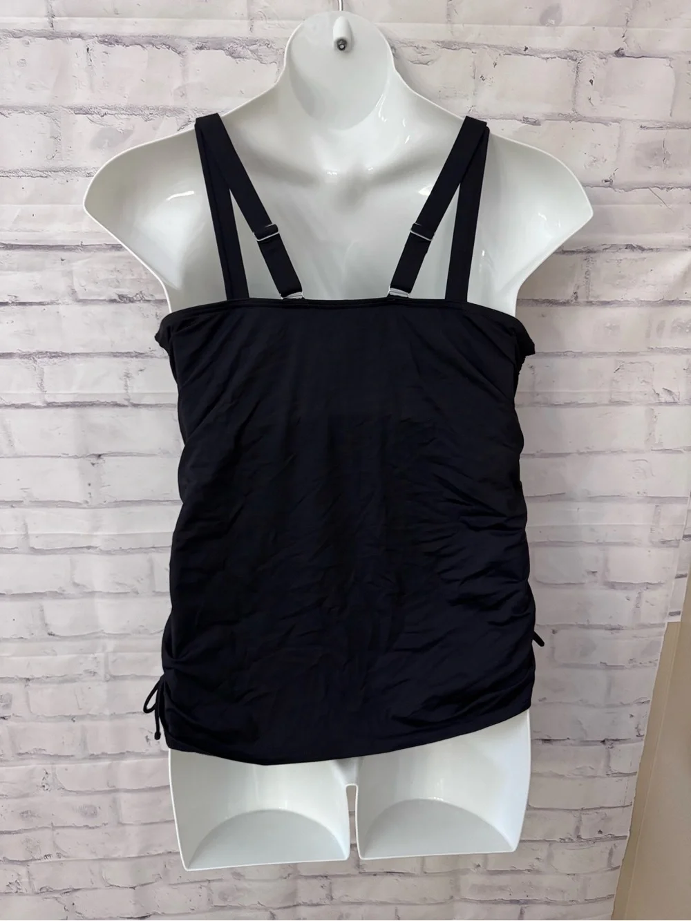 Lands' End 18W DDD Cinch Sides V Neck Underwire Tankini Swimsuit Top Black Slim
